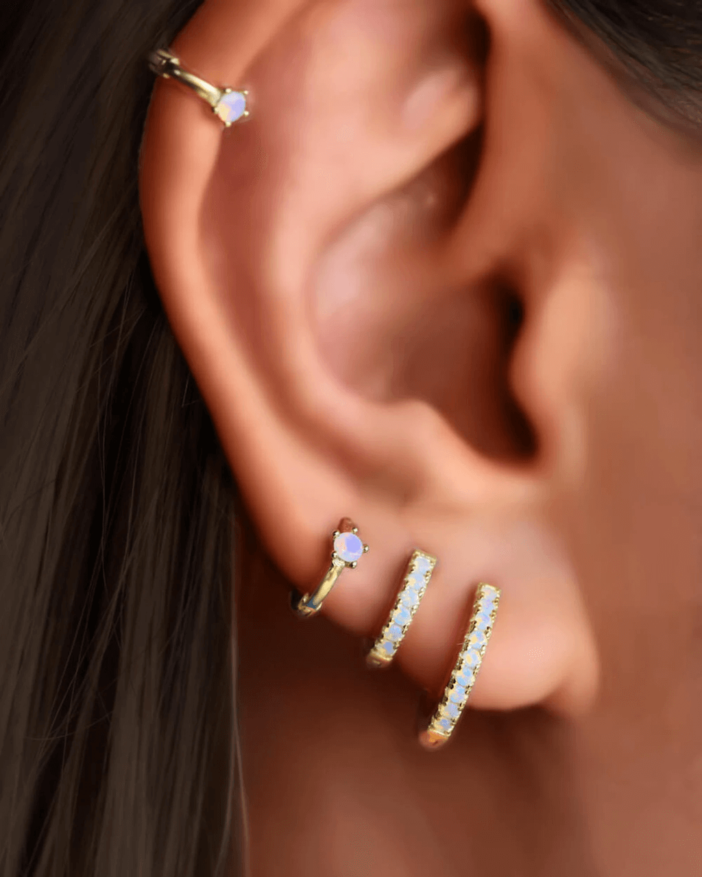 Opal Small Gold Hoop Earrings, gold conch hoop, cartilage hoop, tragus hoop