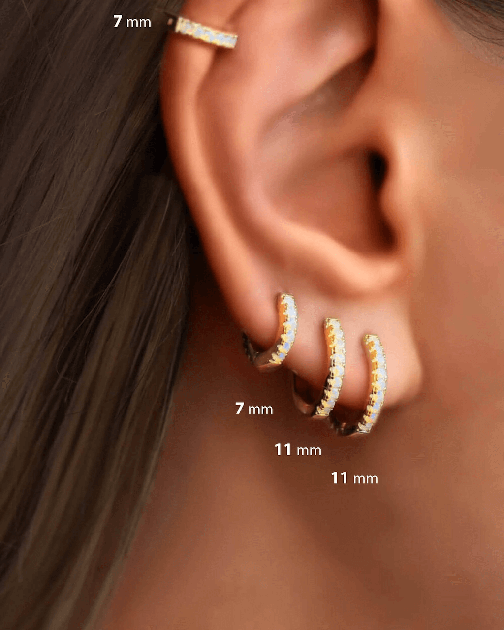 Opal Huggie Hoop Earrings, gold conch hoop, cartilage hoop 