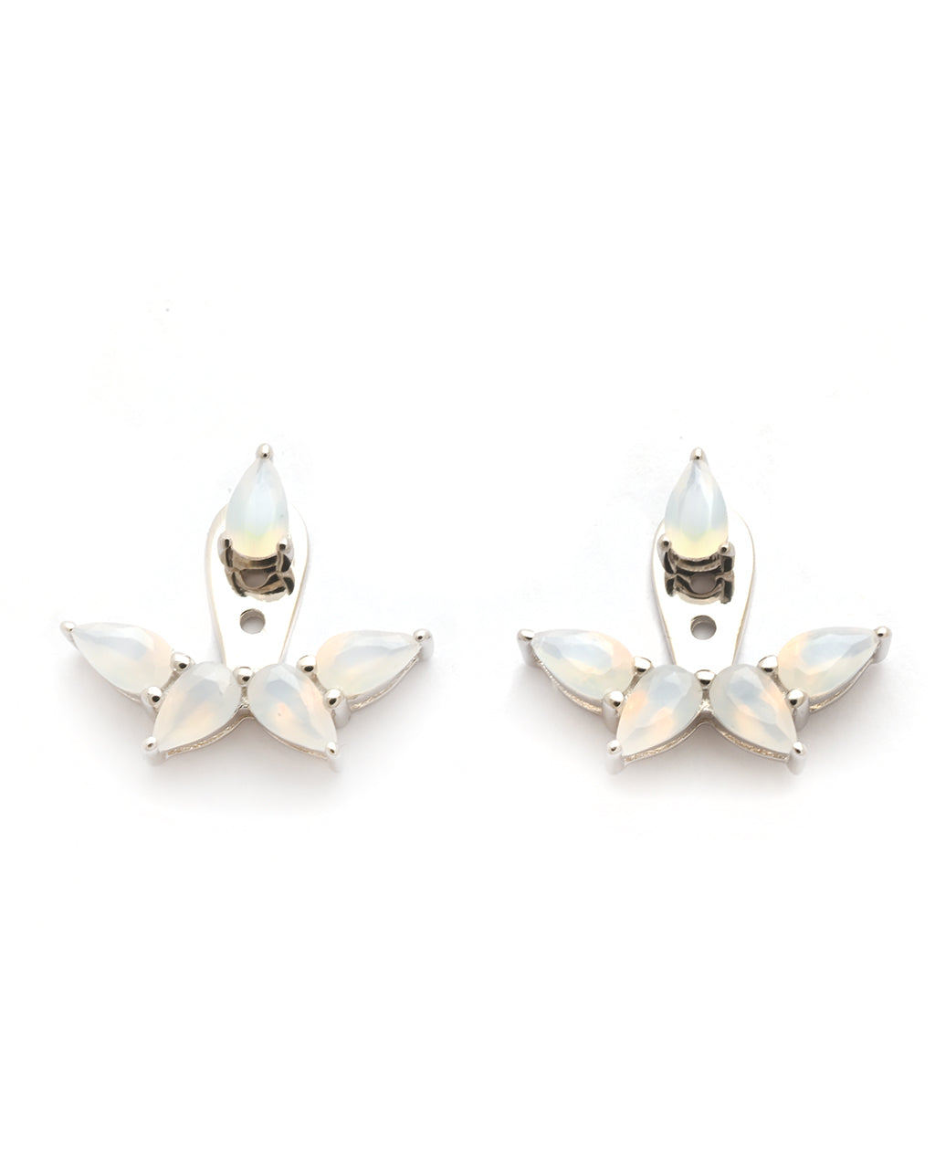 Silver ear jackets with opal stones