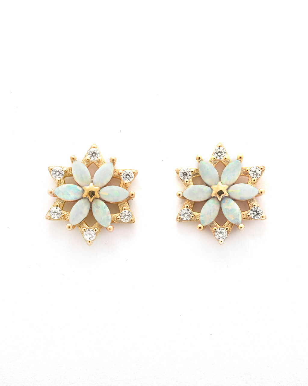 gold star opal studs, celestial earrings, flower stud