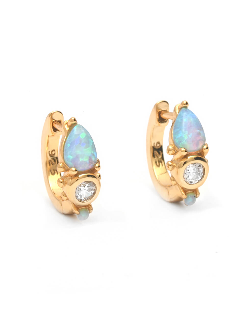 Blue Opal Hoop Earrings, Opal Huggie Hoop, Opal Earrings