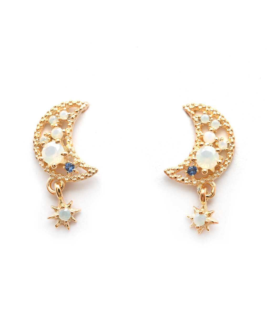 Gold Opal moon star stud Earrings, Mini stud Earrings, Small Opal stud