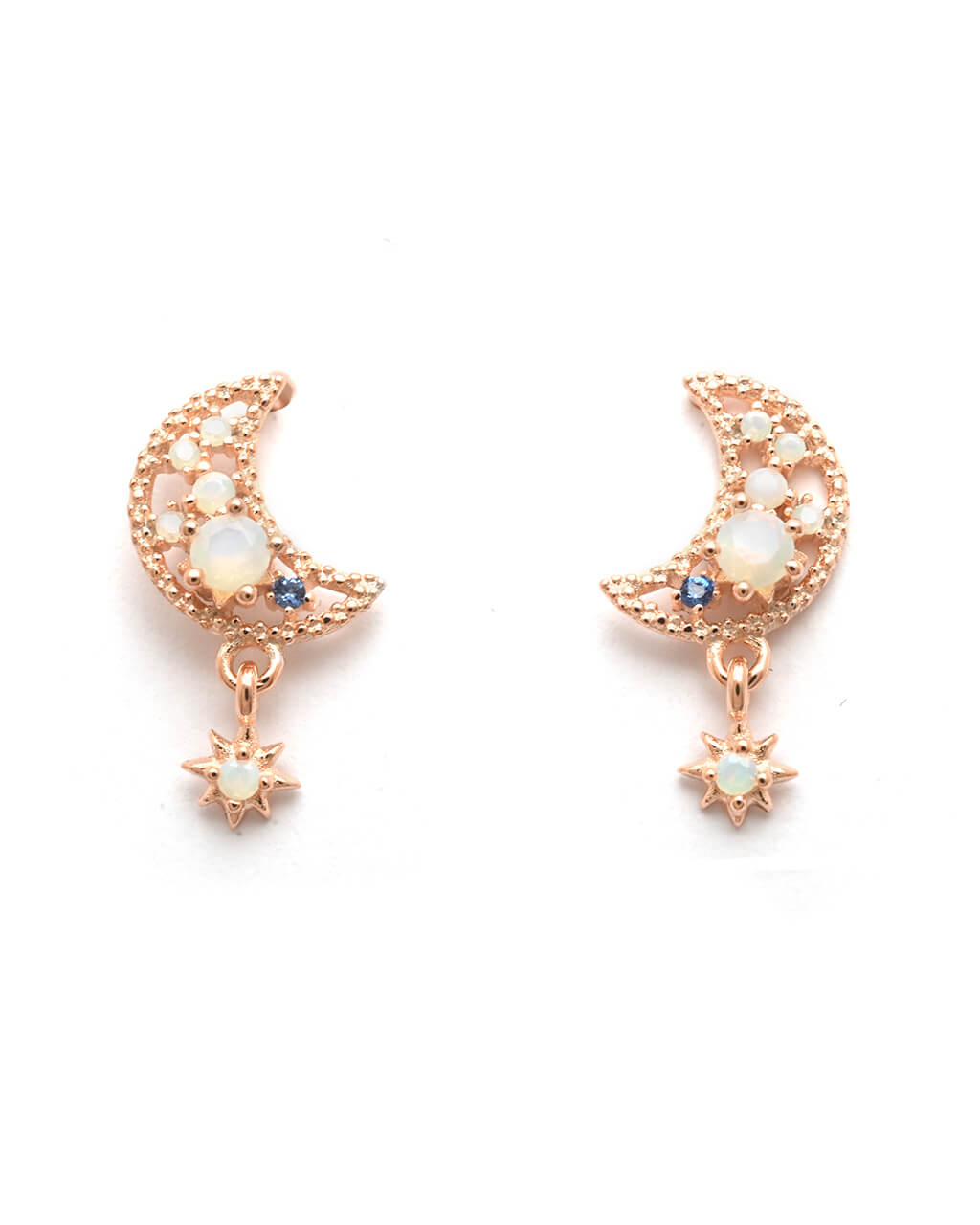 Tiny star  moon earrings, Opal Earrings, tiny celestial earrings