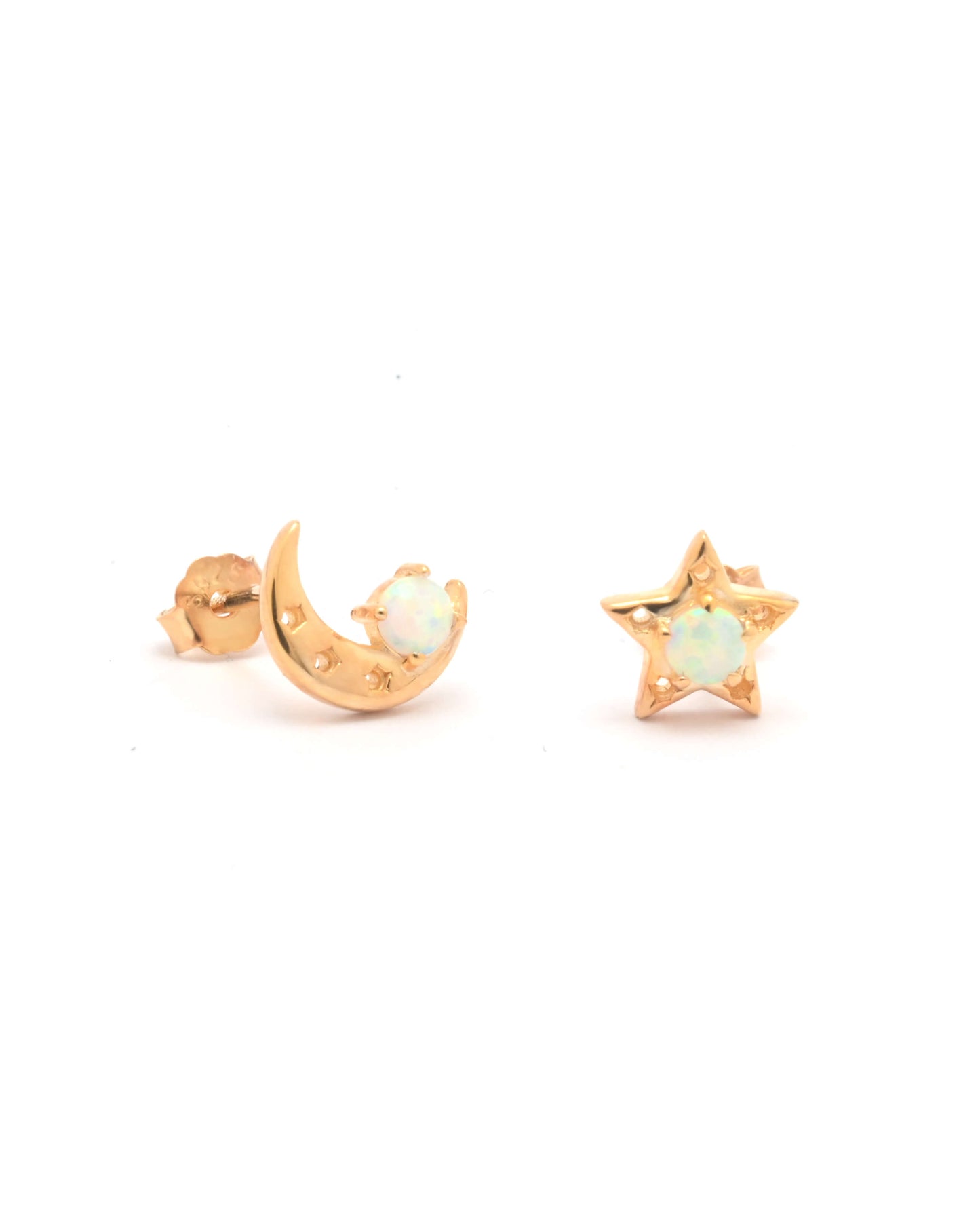 Opal star earrings, opal moon ear studs