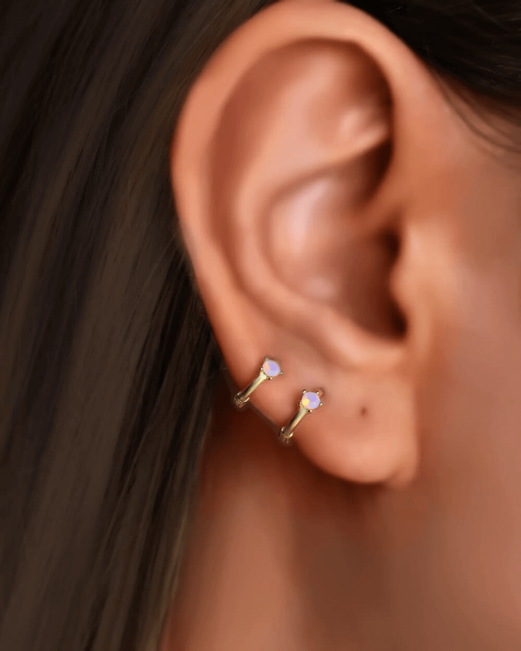 Opal Huggie Hoop Earrings, gold conch hoop, cartilage hoop