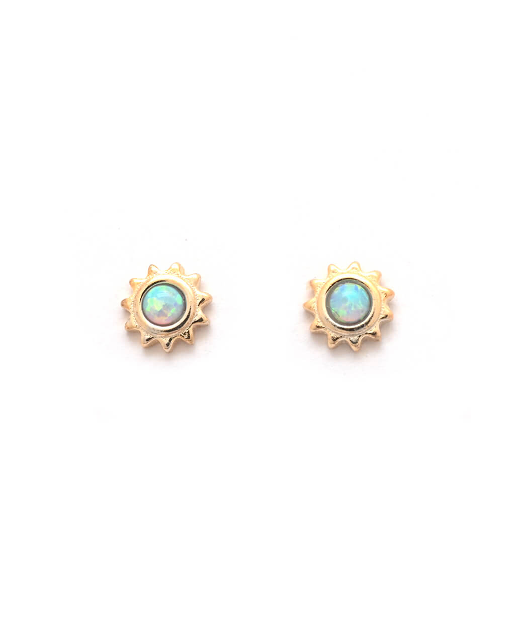 small celestial earrings, gold sun studs, Opal Earrings