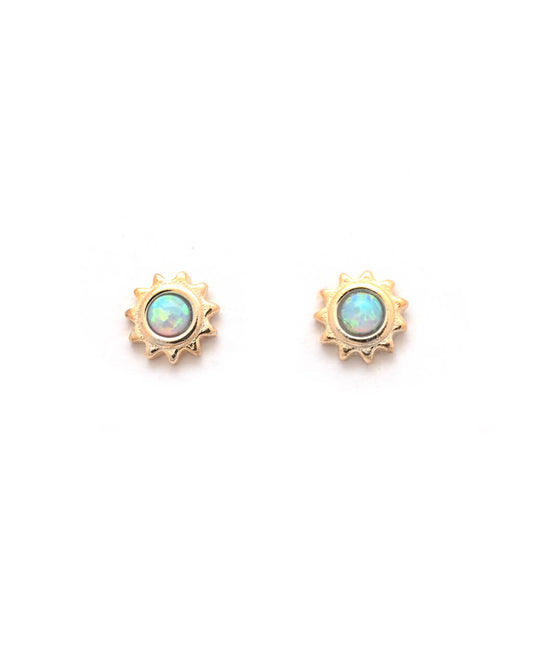 small celestial earrings, gold sun studs, Opal Earrings