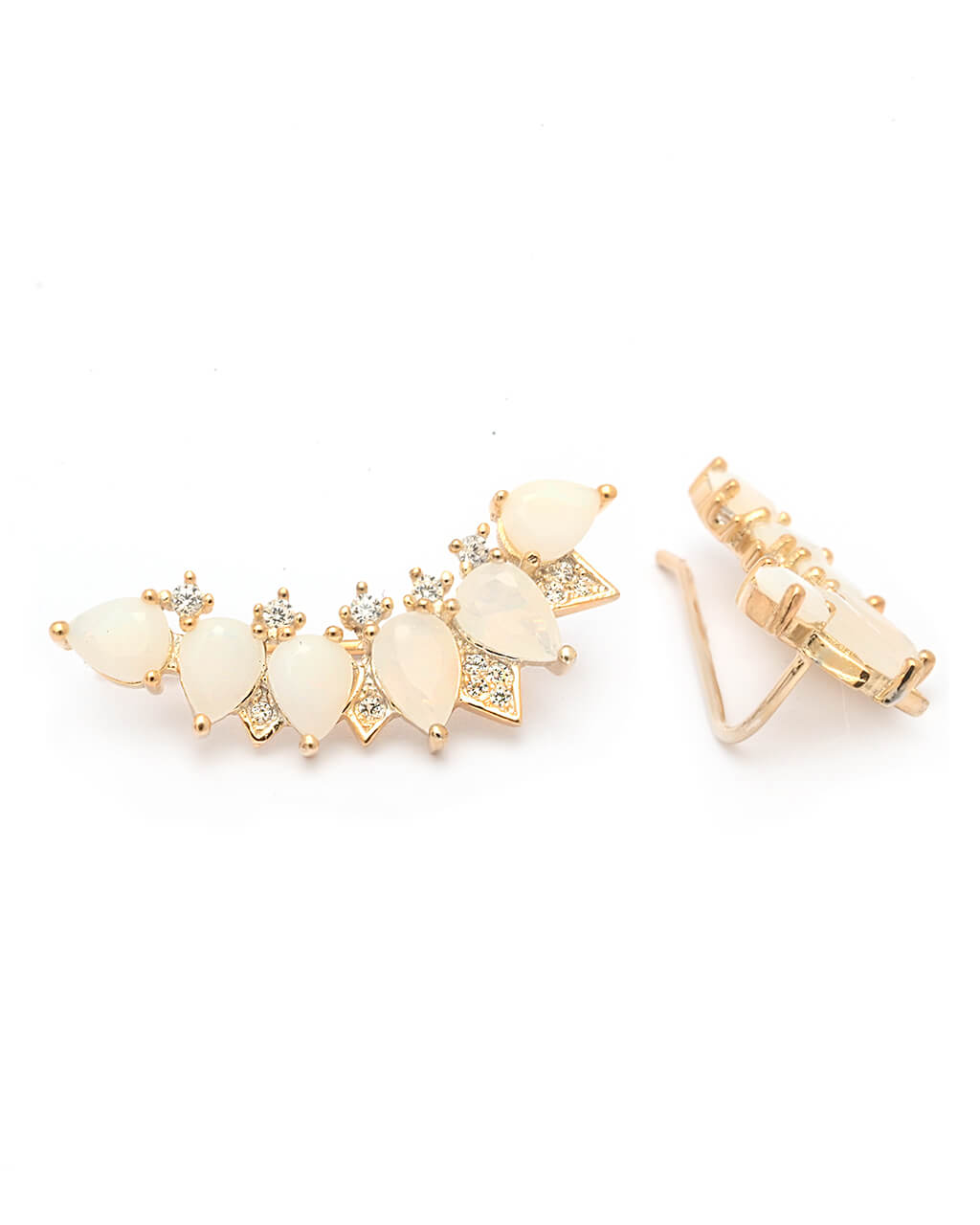 opal earrings, Orecchini rampicanti in oro giallo 