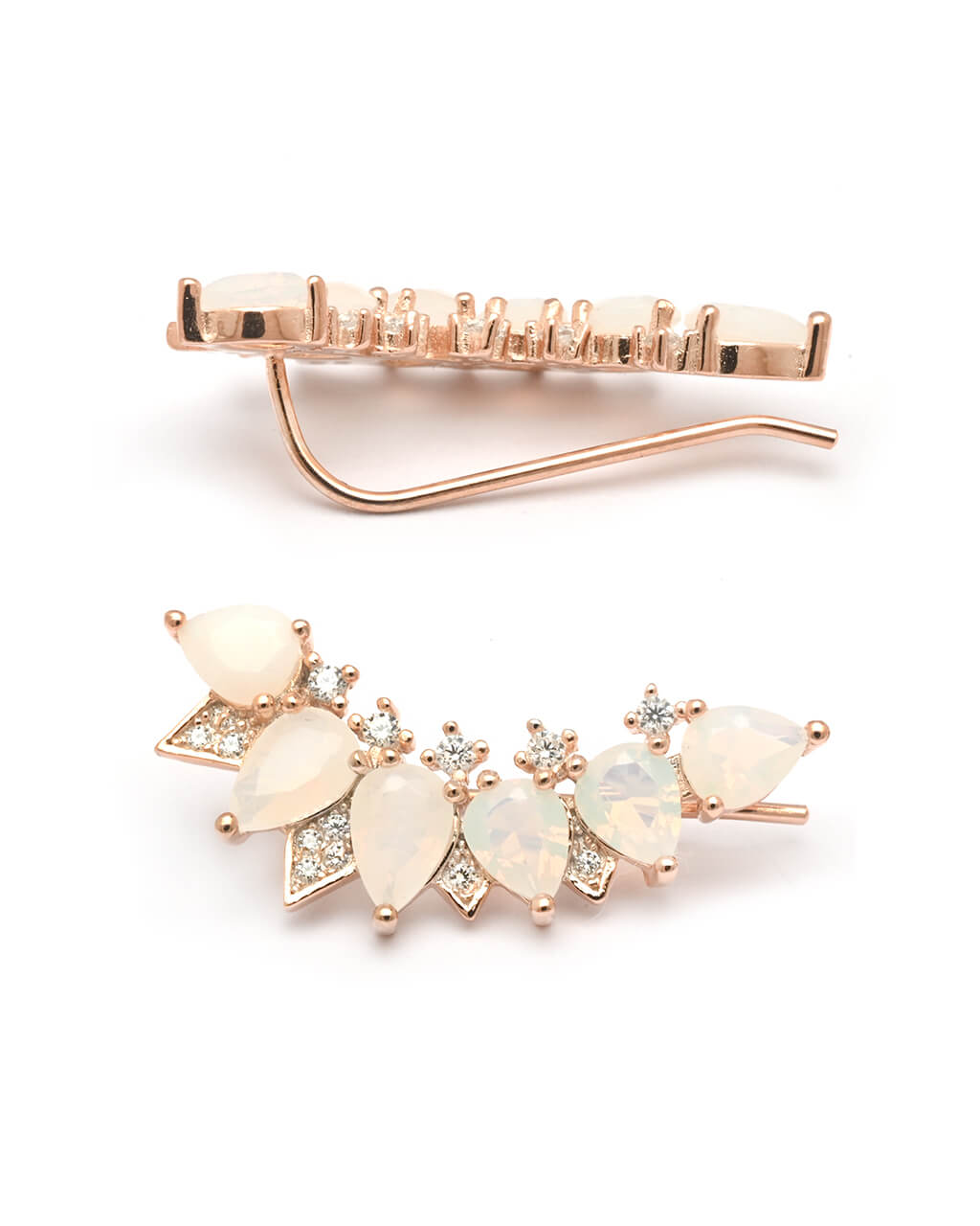 opal ear climber, opal ear crawler, opal earrings, rose gold earrings