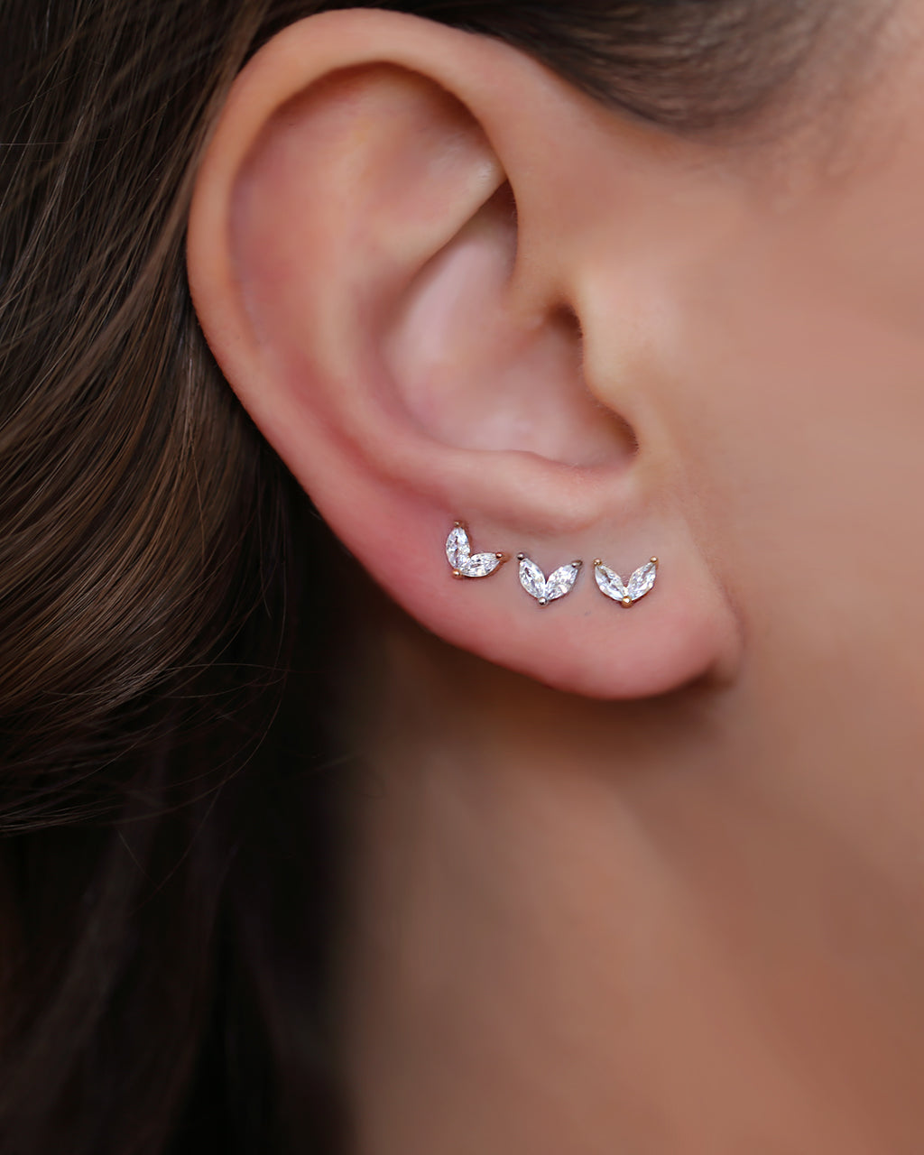 Gold marquise ear stud earrings