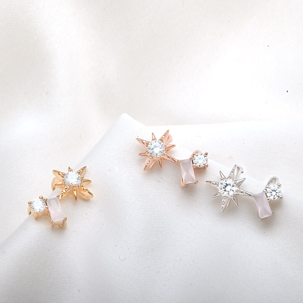 Drop studs, rose quartz earrings, Cuff earrings