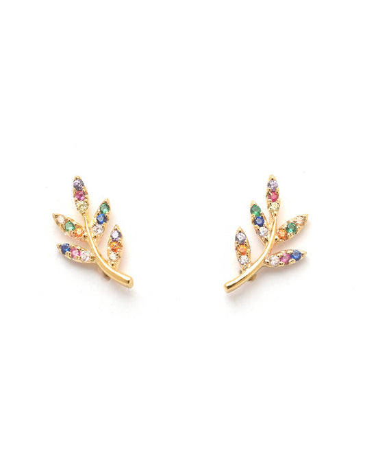 Rainbow Tiny Leaf Ear Studs