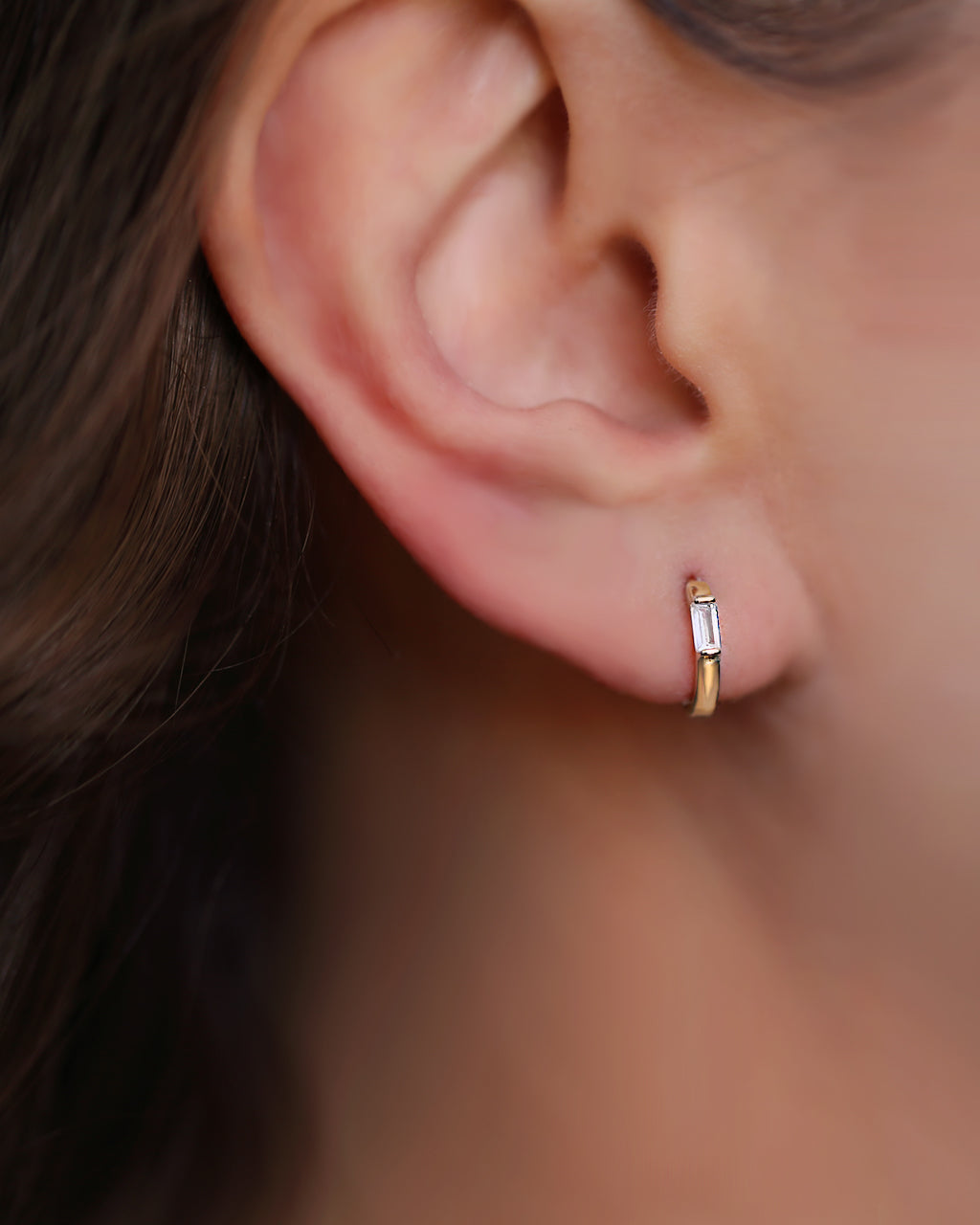 Square stone cut ear hoops