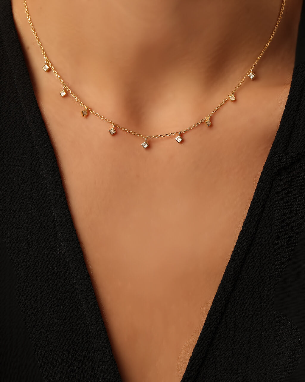 Dainty Necklace with Geometric Drops