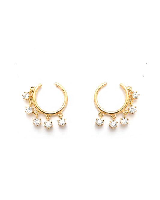 Gold Ear Studs with Dainty Drops