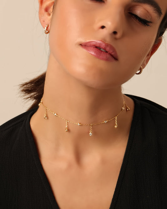 Dainty Choker Necklace with Drops