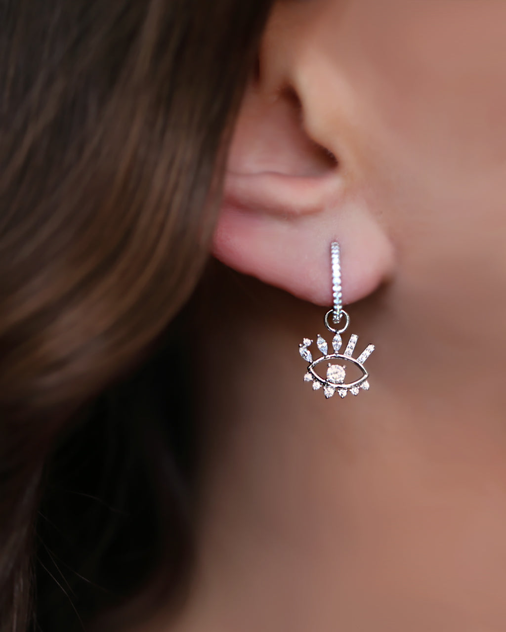Silver eye earrings hoop 