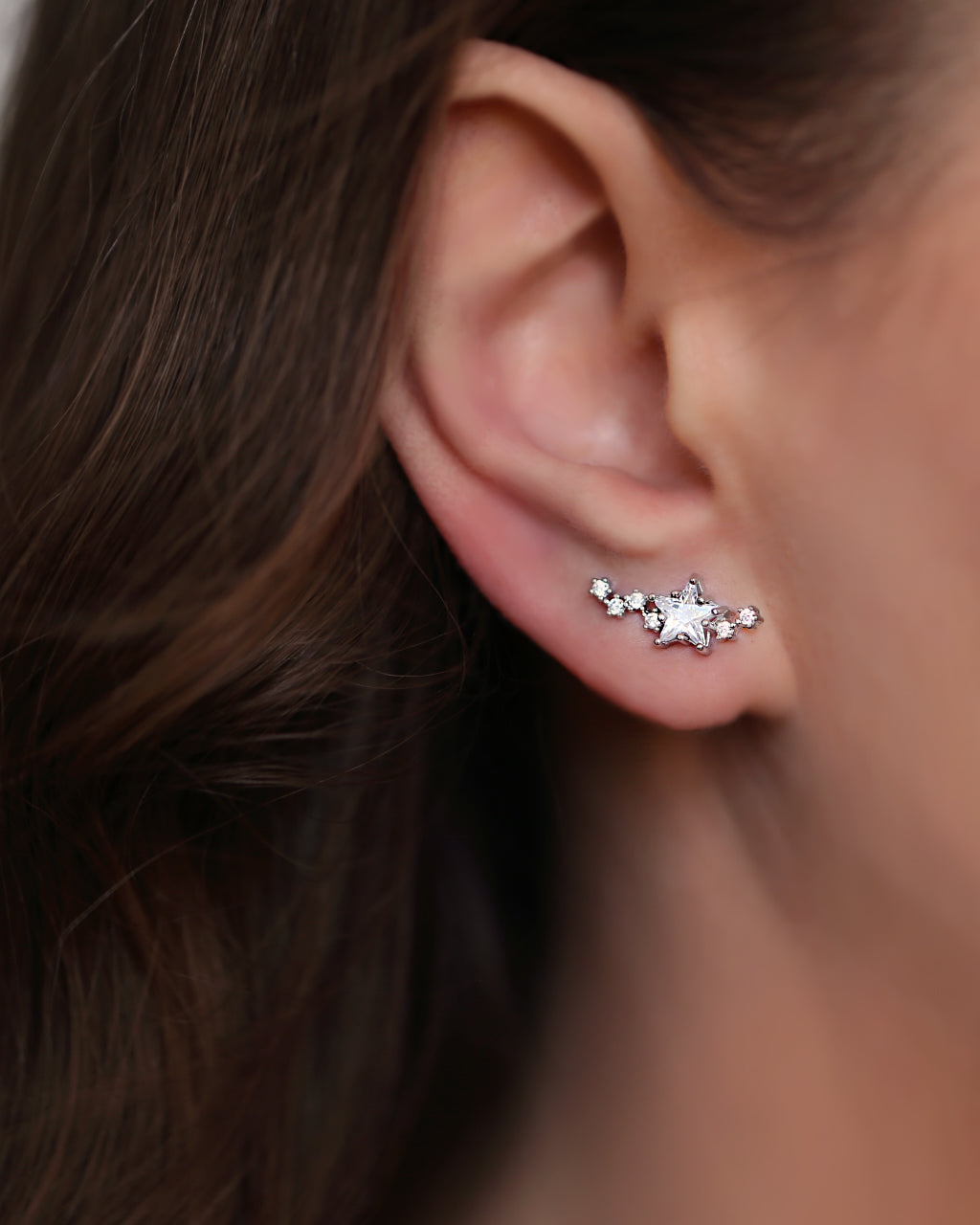 Crystal silver star ear studs