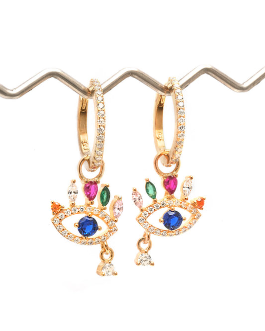 evil eye earrings, evil eye hoop charm