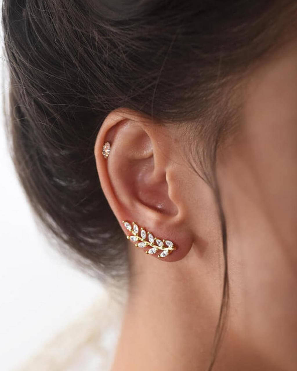 Climber Earrings, Olive Leaf Earrings, ear climbers