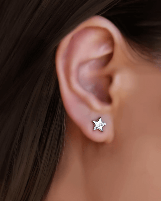 Silver star earrings, gold star studs, gift for sister