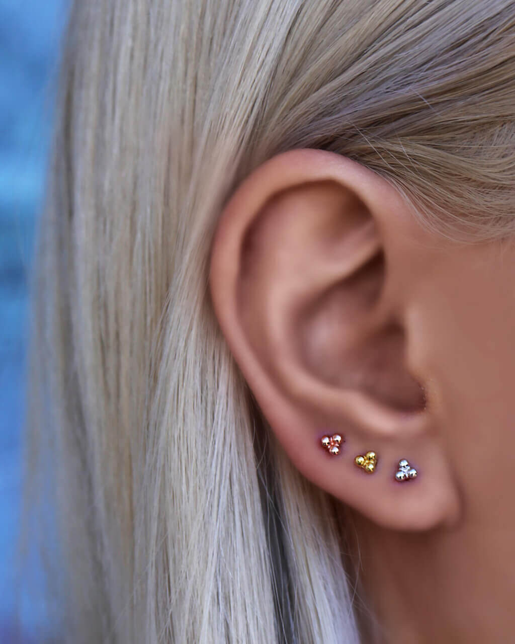 tiny triple ball earrings