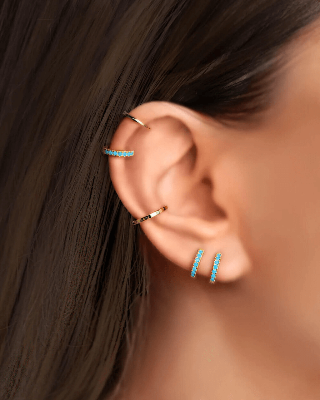 turquoise jewelr, Huggie hoops, Tiny gold hoops