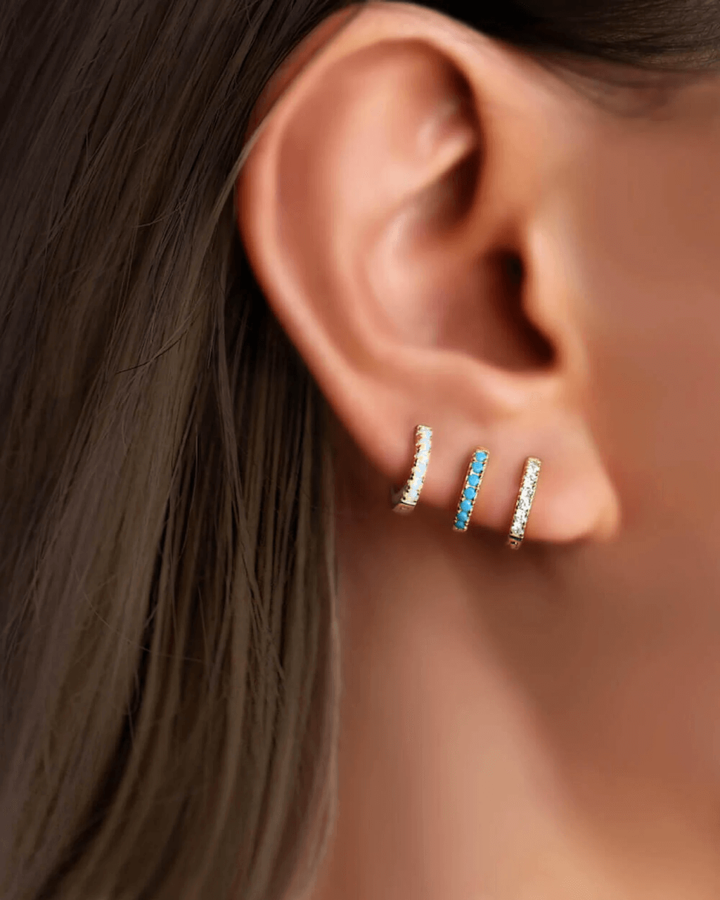 turquoise jewelry, opal Small hoops, Thin Gold hoops