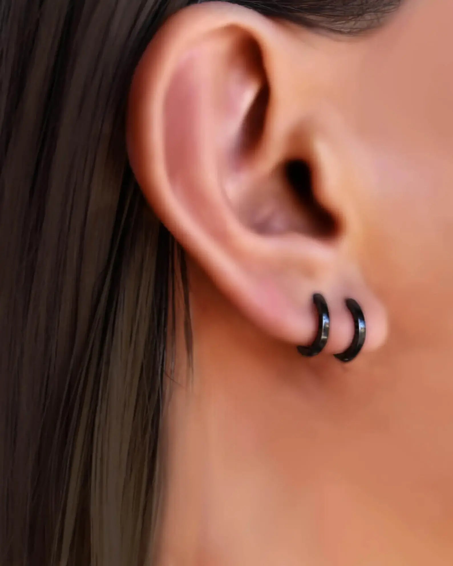 Huggie hoops, gunmetal earrings, Black huggie hoops