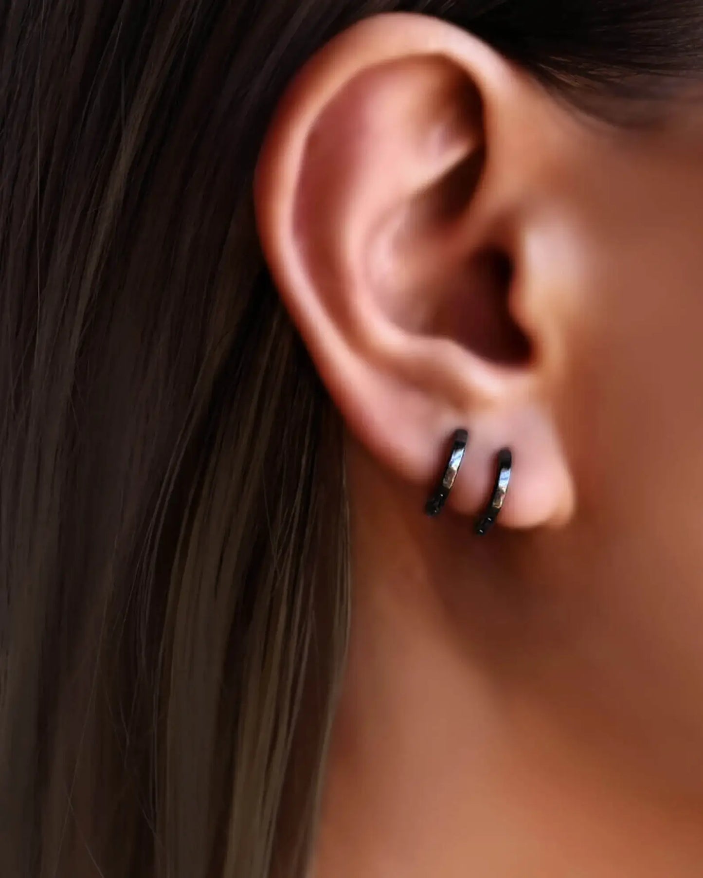 black silver hoops earrings, black earrings, 6mm hoops