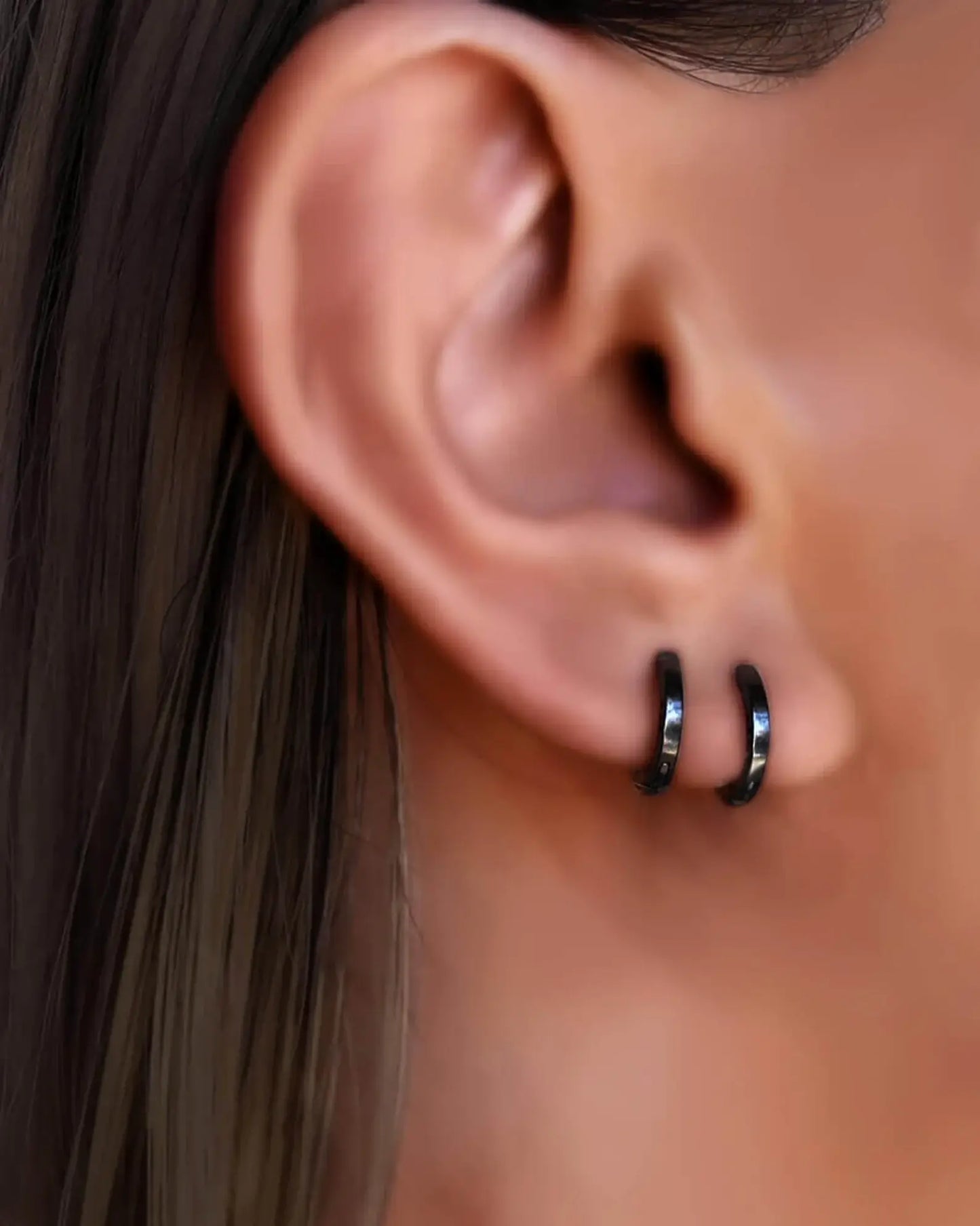 Black huggie hoops, small black hoop earrings, blackened earrings,