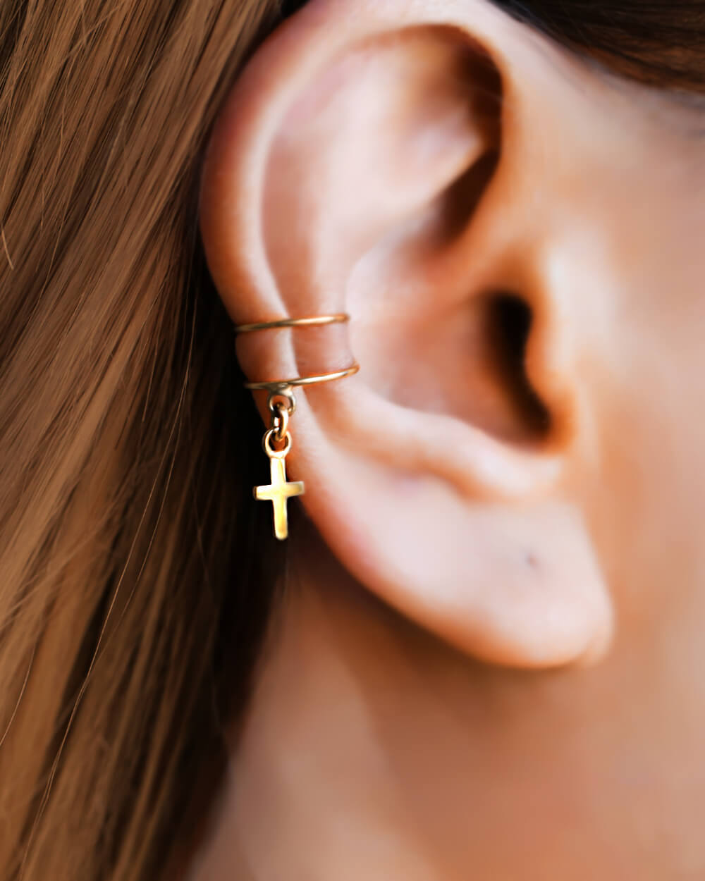 Gold cross ear cuff earring