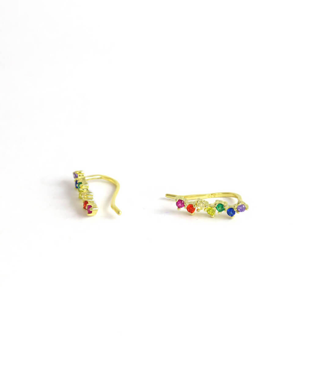 gold rainbow earrings, VERENDI, orecchini rampicanti, boucles d'oreille montantes