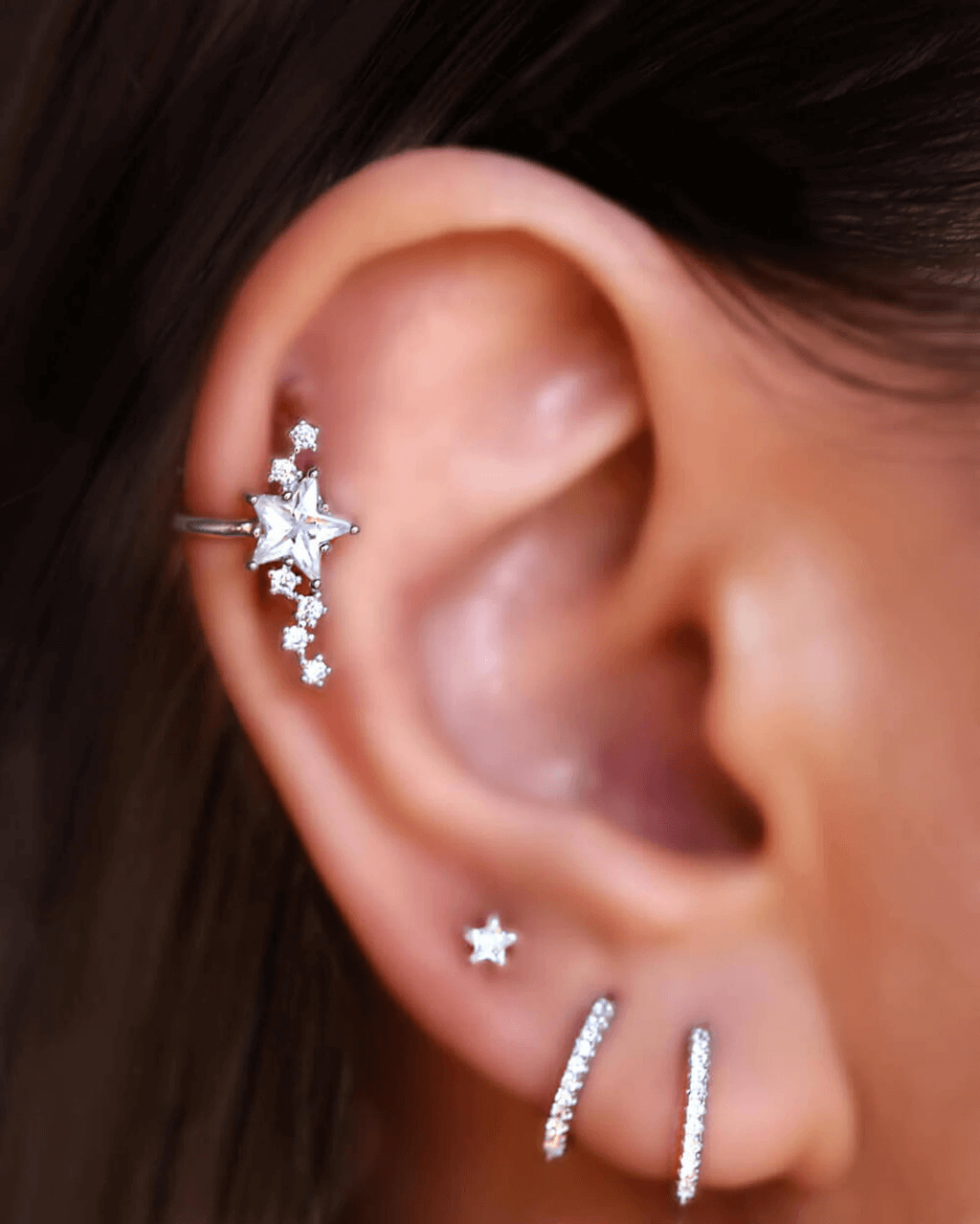 Huggie hoop earrings, star ear cuff