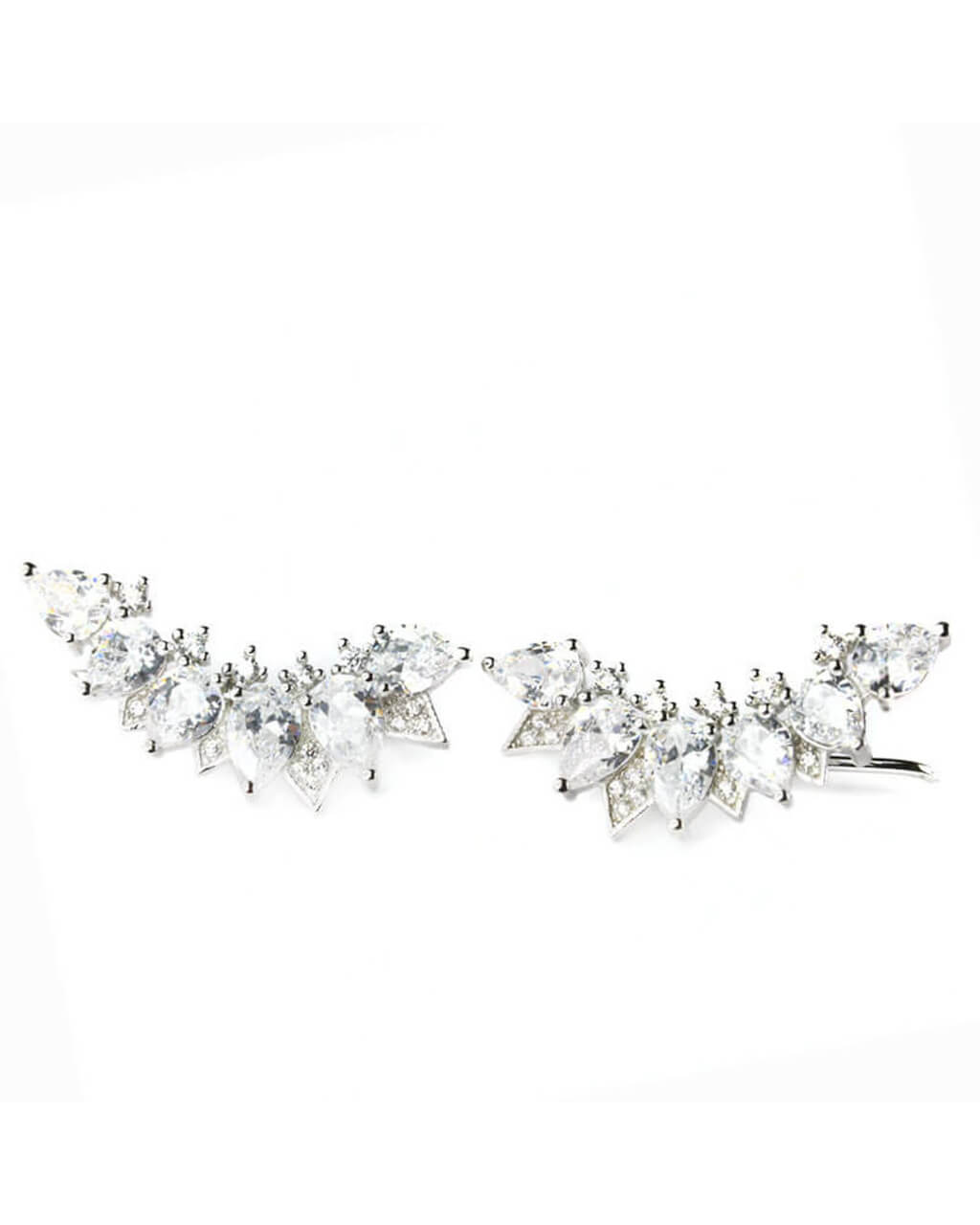 silver ear climber. crystal earrings, gift for her