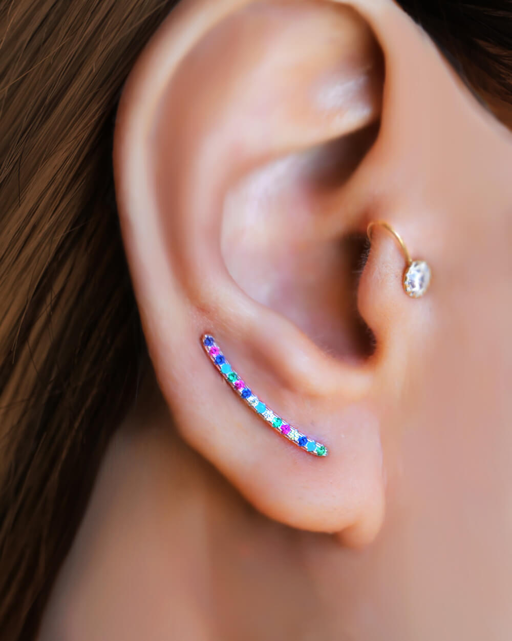 Gold climber earrings, ear pin, ear crawler