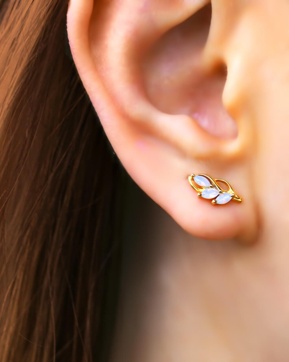 opal tiny leaf earrings