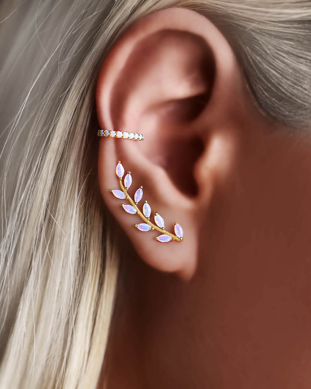 opal ear crawlers, opal earrings, ear climbers, opal climber earrings, VERENDI, opal ear cuff