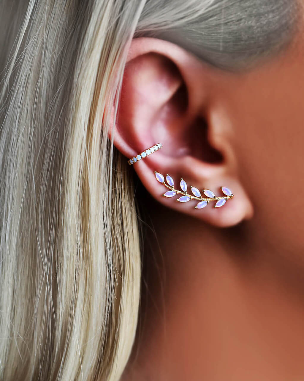 opal earrings, ear climbers, opal climber earrings, VERENDI, opal ear cuff