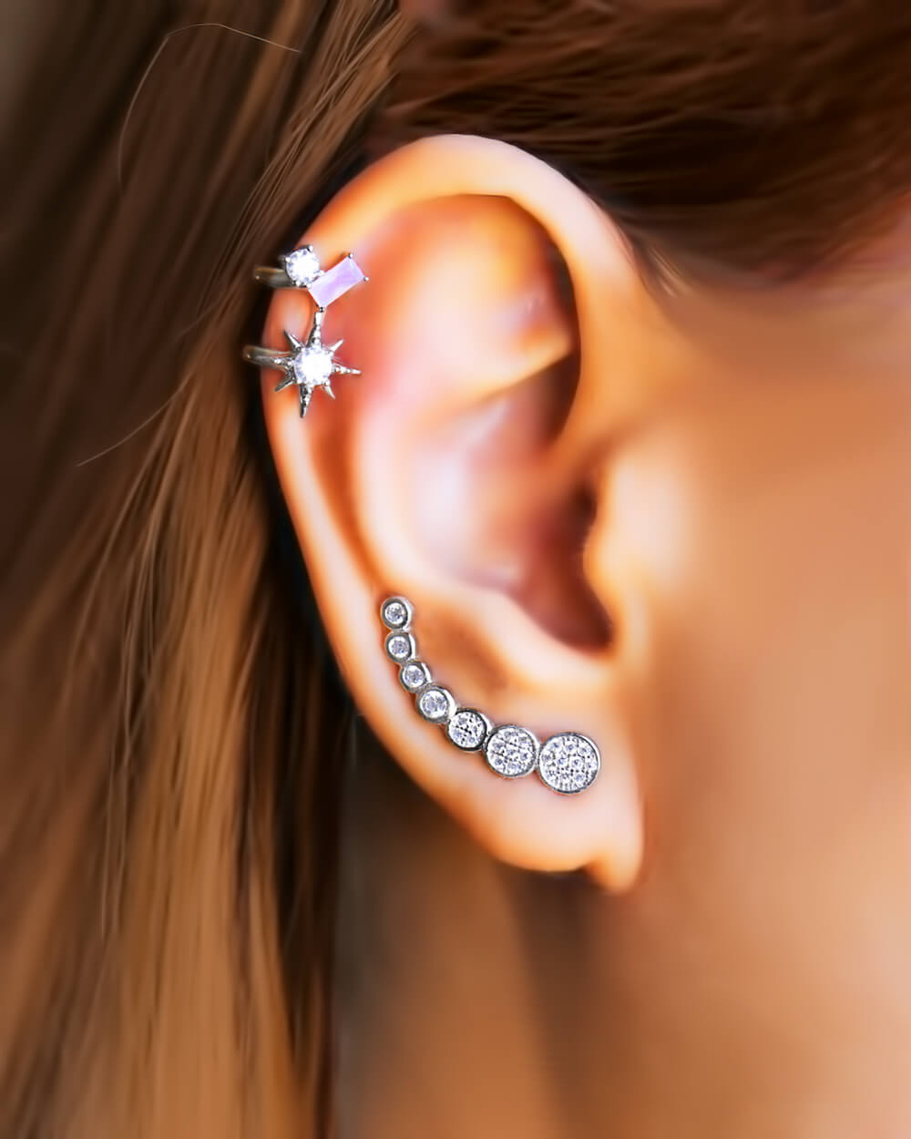 small celestial earrings, planet earrings,ear climber