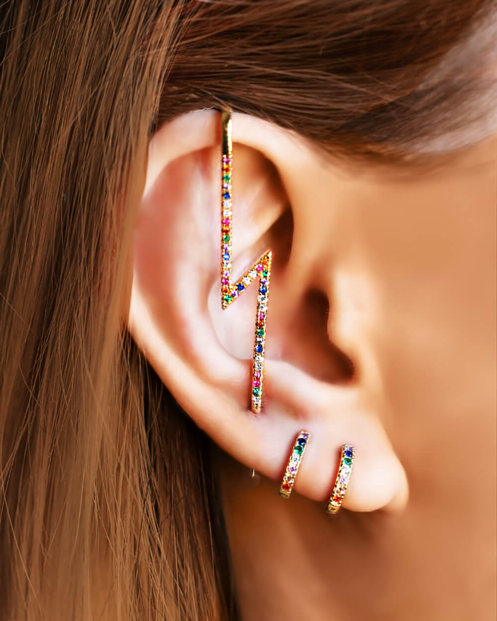 painbow ear pin, multicolor earrings, small helix hoop