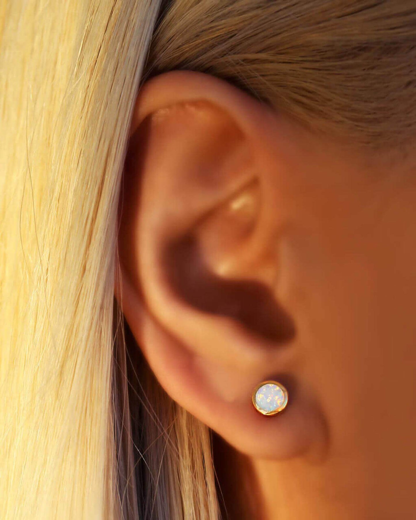 Round Opal Ear Studs