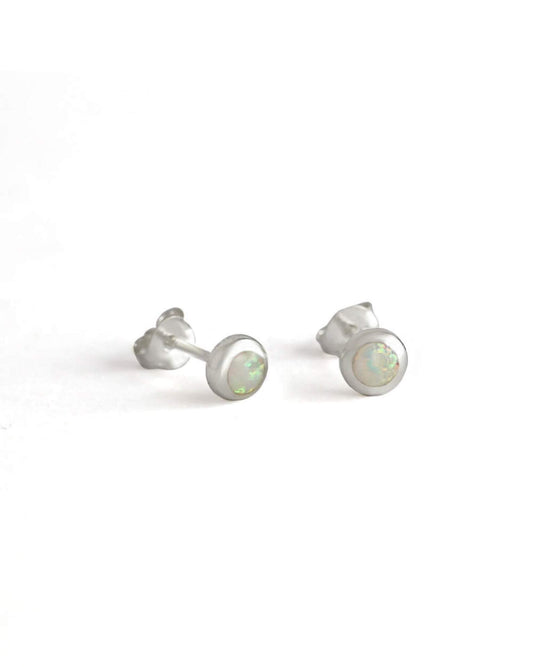 Round Opal Ear Studs