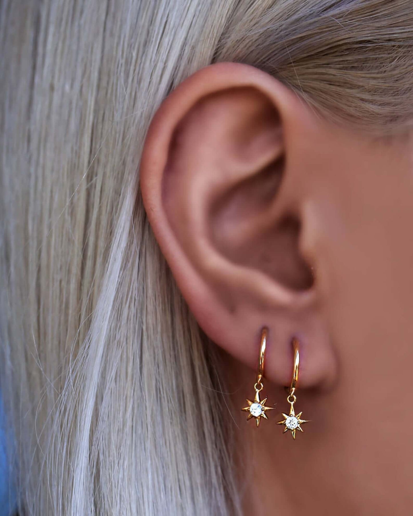 Star hoops, silver ear hoops stars
